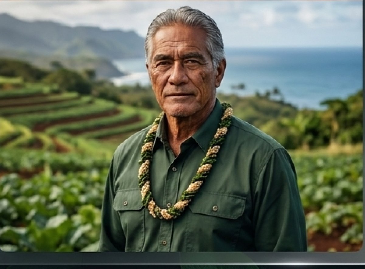 Hawaiian farmer overlooking the fields